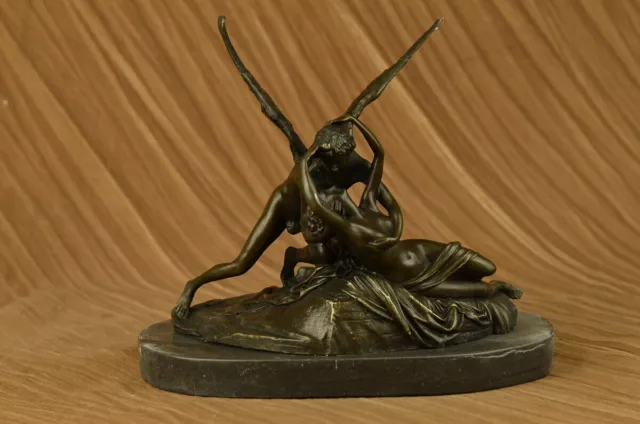 Bronze Sculpture Cupidon Et Psyché Chair Érotique Art Par Riche Marbre Base Nr