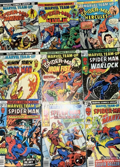 Marvel Team-Up Comic Lot Of 9. Marvel Value Stamps Inside Comics