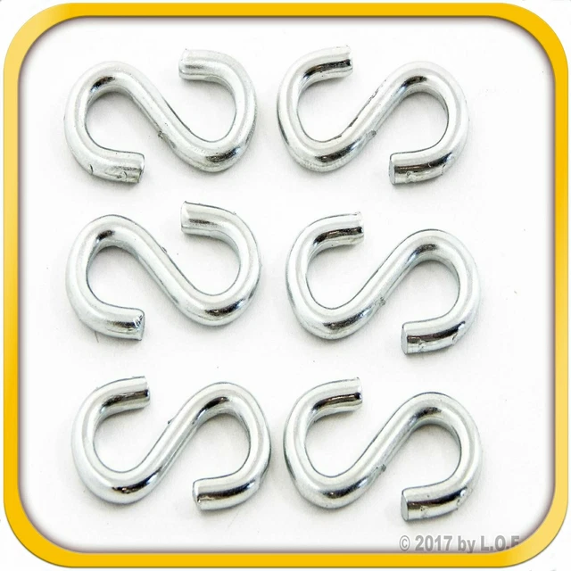 6 S Hook 1" Long x 1/2" Wide x 1/8 Inch Thick Zinc Plated Silver 42 Lbs