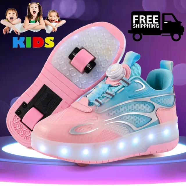 Kids Boys Girls LED Wheel Trainers Skates Shoes Flash Roller Skate Sneakers Size