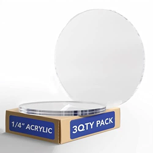 SPEEDYORDERS 3 Qty 1/4" Plexiglass Sheet, 6 Inch Diameter Clear Acrylic Circl...