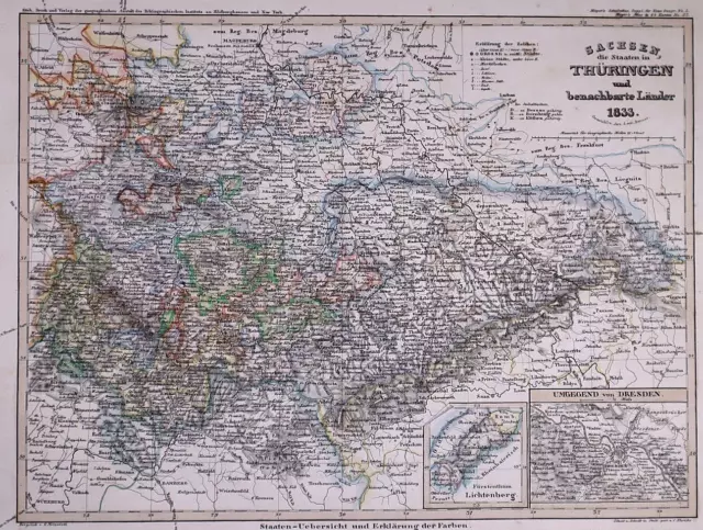 Dated 1833 Universal Atlas Map ~ THURINGEN / GERMANY ~ (10x12)-#1293