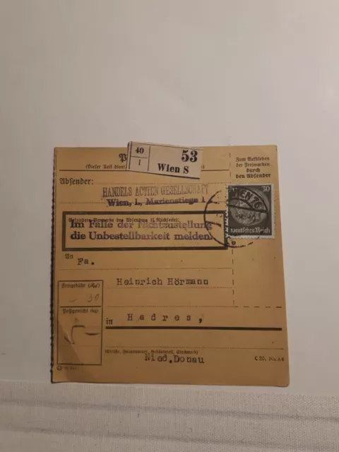 EF Mi.-Nr.523,Paketkarte "Wien" 38',Mi.50€