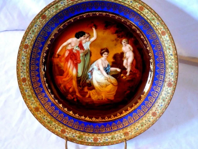 Vintage Hand Painted Czechoslovakia Porcelain Portrait Cabinet Plate 9 1/2"