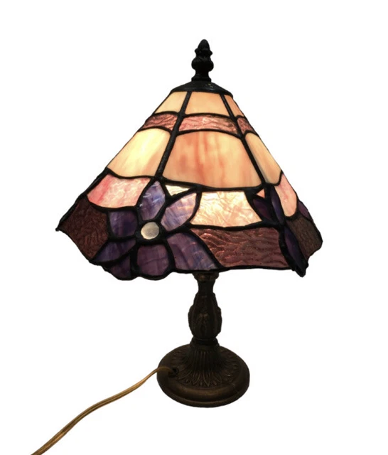 Vintage Tiffany Style Slag Leaded Glass Lamp 13” Pretty Shabby Chic Floral Boho