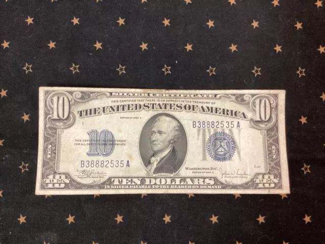 1934 C $10 Ten Dollar Silver Certificate Note - L.ts.92