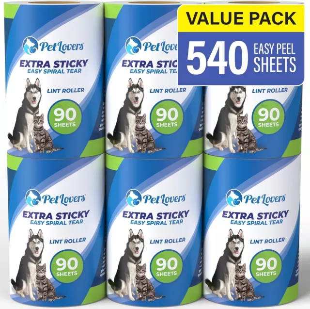 Petlovers Lint Roller Refills - 540 Sheets, Extra Sticky Sheets for Pet Hair, Li