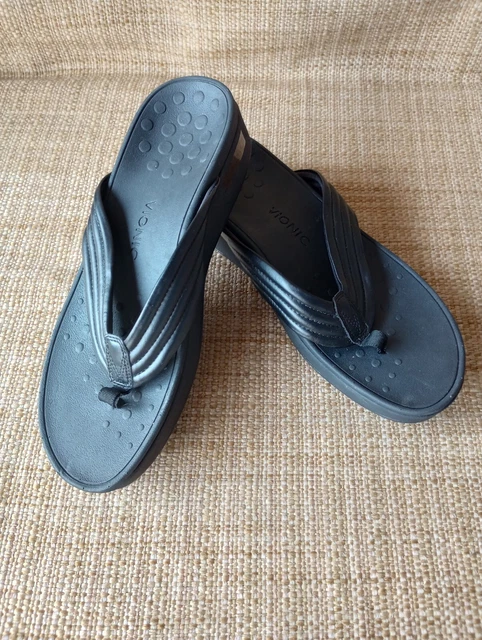 Vionic Womens Cherine Puffed Thong Platform Wedge Sandals Black Size 10