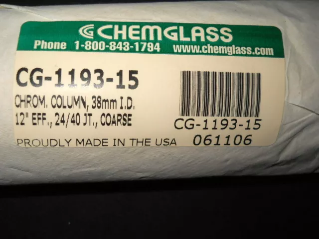 Chemglass 24/40 Rodaviss 1-1/2" ID x 12" Coarse Frit Column & 2mm PTFE Stopcock 2