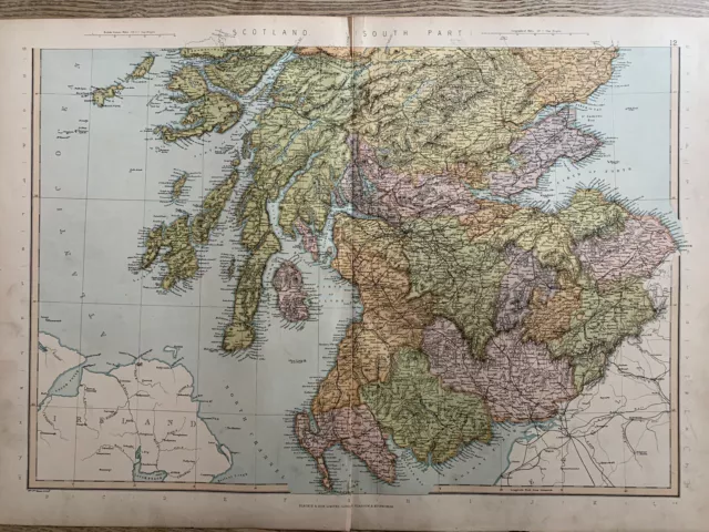 1891 Southern Scotland Large Colour Map By W.g. Blackie