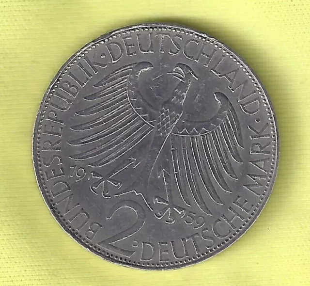 Münze BRD Max Planck 2 Deutsche Mark 1959 D