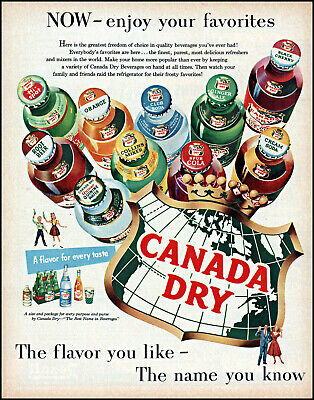 1955 Canada Dry Cola Orange 10 favorite sodas bottles vintage art print ad L16