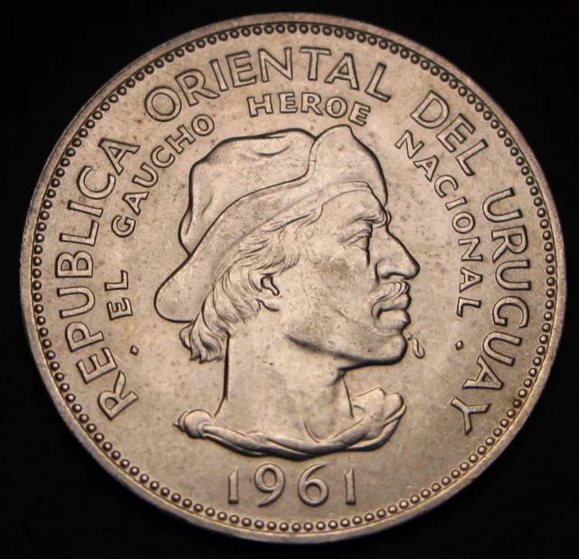 URUGUAY 10 Pesos 1961 - Silver 0.9 - Revolution Against Spain - aUNC - 1137 *