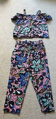 Next Girls Pink Flowery Duo Trousers And Matching Top Age 4 Years