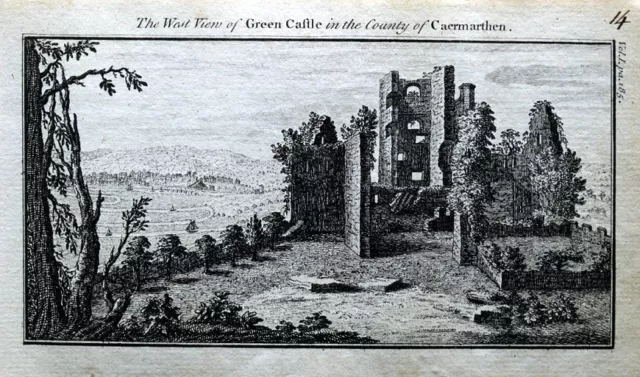 WALES GREEN CASTLE CARMARTHENSHIRE Original Antique Copper Engraved Print  c1770