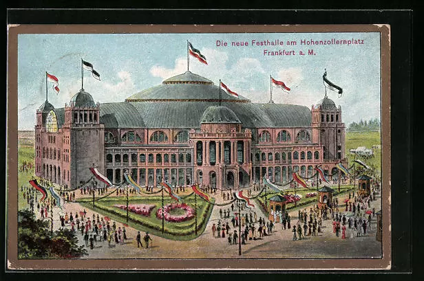 Künstler-AK Frankfurt-Westend, Hohenzollernplatz, die neue Festhalle 1908