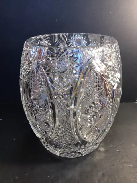 Very Large Antique ABP American Brilliant Cut Crystal Vase 10 3/4 “ ( 27 Cm )