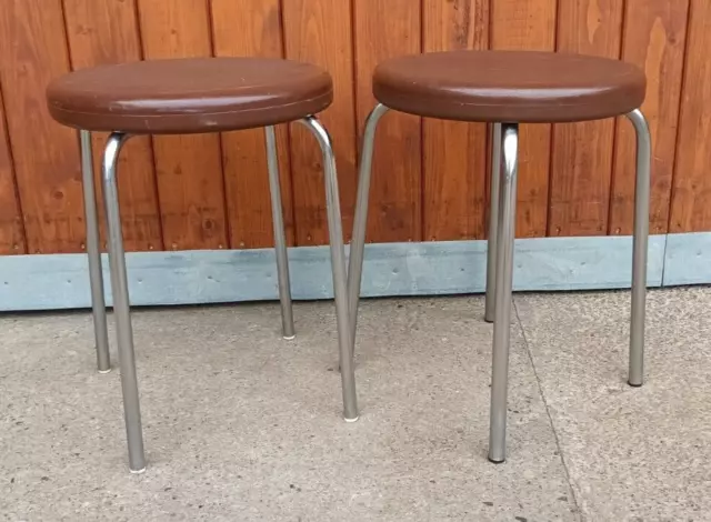 Hocker Sitzhocker Vintage 70er Retro Space Age Chrom Stapelhocker 80er 1/7
