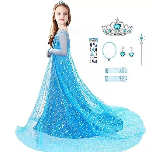 Kids Disney Frozen Elsa Princess Dress Girls Fancy Dress Accessories Cosplay