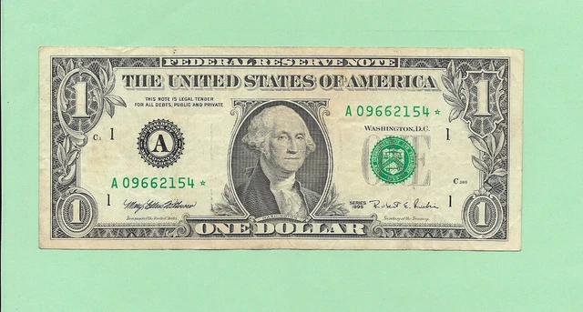 N1S .. 1995* $1  A 0966 2154 * .... 1995 $1  A-*      Star Note  Worth $88 If Cu
