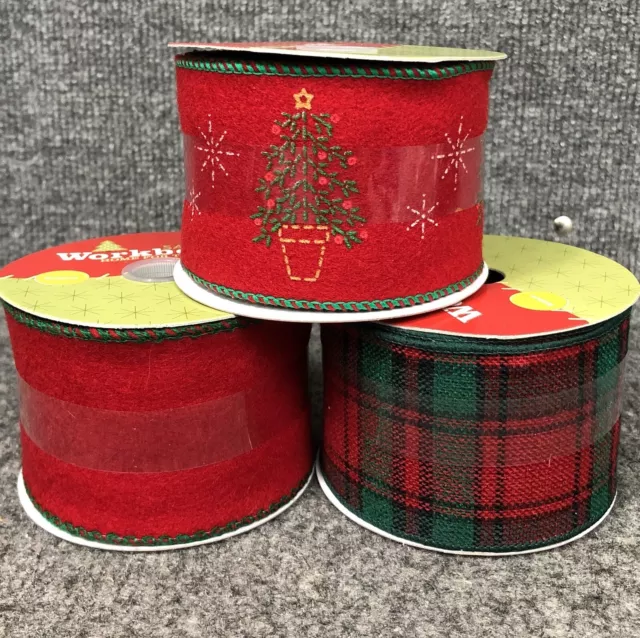 Lote de 3 carretes de cinta de Navidad con cable vintage de 2 1/2"" 4 yardas cada uno nuevo