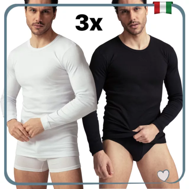 Set 3 Maglia Intima Uomo In Caldo Cotone Felpato Manica Lunga Maglietta Termica