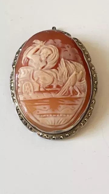 Pendentif broche camée  XIXème  Scène de la mythologie grecque - Argent 800