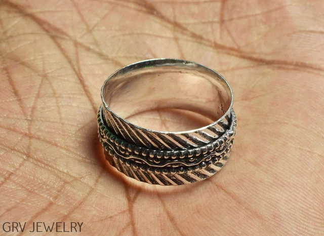Handmade Spinner Ring Ethnic Jewelry 925 Silver Plated Us Size 9.5" R021-H104