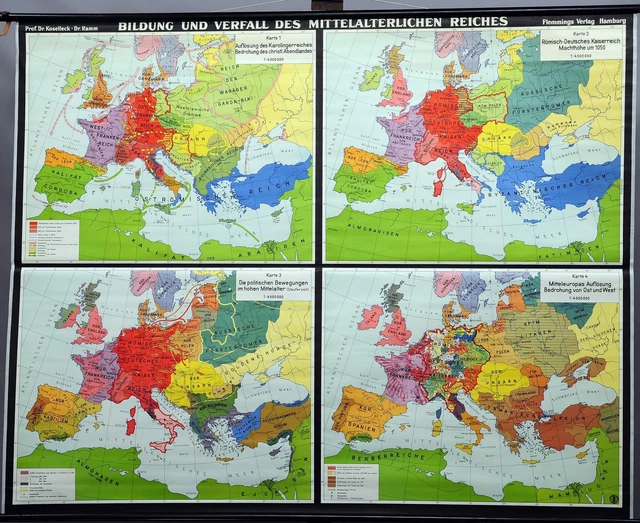 VINTAGE MURAL MAP Rollable Europe History Wall Chart Decline of the