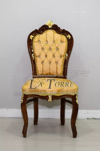 Poltrona sedia still Luigi XV Barocco legno noce e oro tessuto damascato AL1826 2