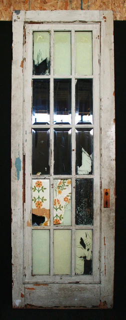 30"x89" Antique Vintage French SOLID Wood Wooden Door Windows Beveled Glass Lite