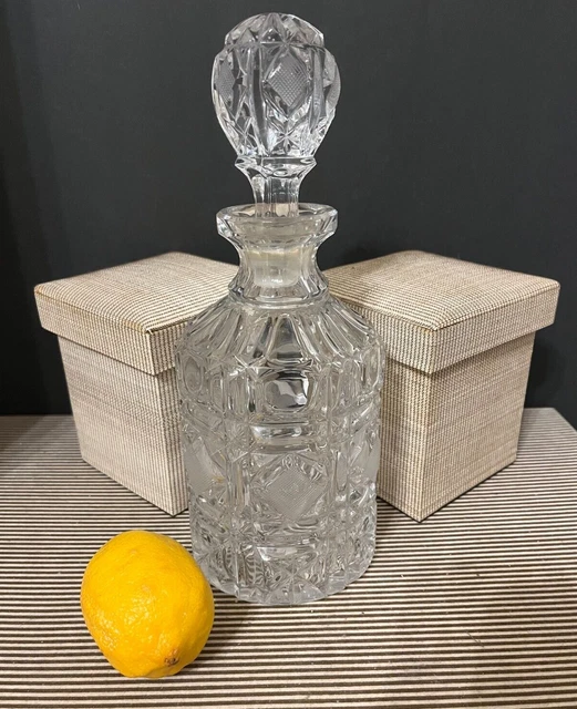 Vintage American Brilliant Cut Clear Crystal Wine/Liquor Glass Decanter/Stopper