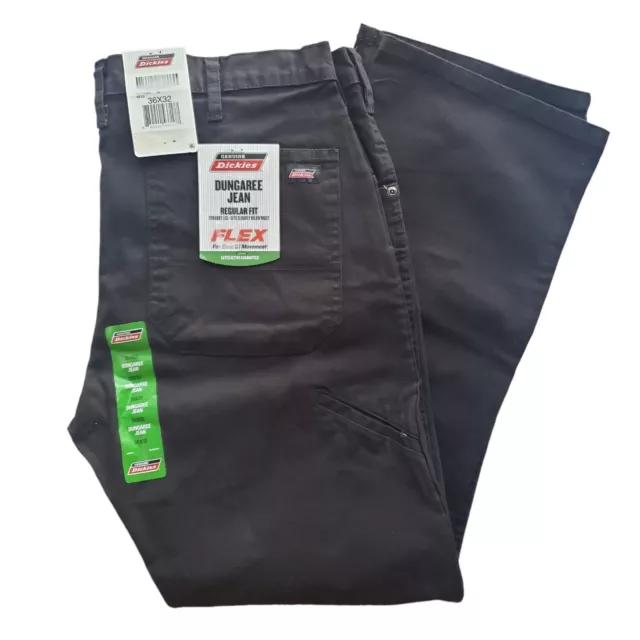 Dickies Dungaree Jean 44 x 32 Black Regular Fit Straight Leg Flex NWT Mens Work