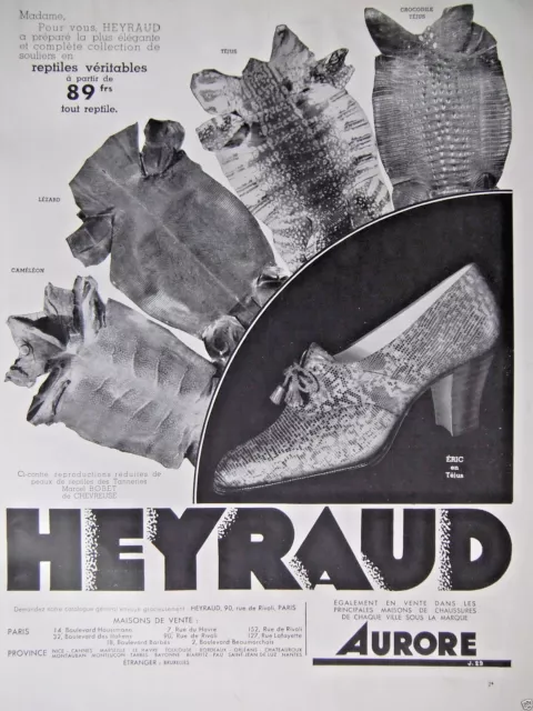 1933 Heyraud Press Advertisement Genuine Reptile Shoe Collection