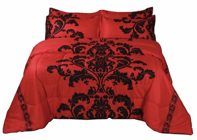 A Nice Night Boho Paisley Black Flower Soft Microfiber Comforter Set , Red Queen