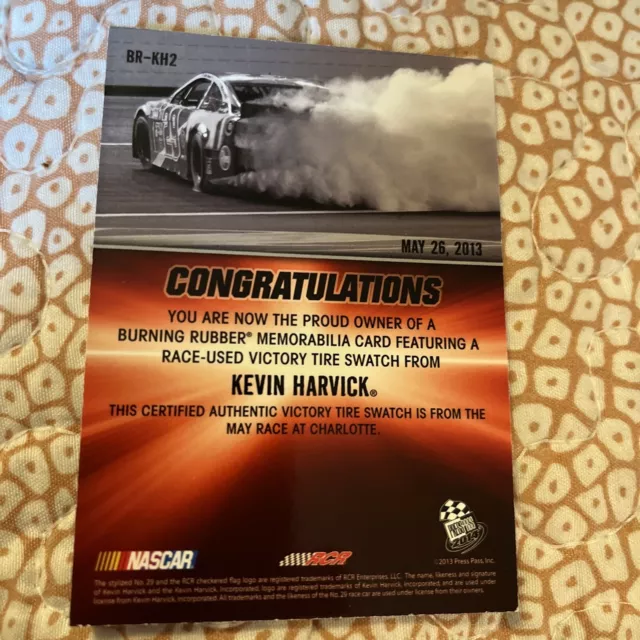 Kevin Harvick Press Pass Burning Rubber 08/50 Victory Tire Charlotte May 2013 2