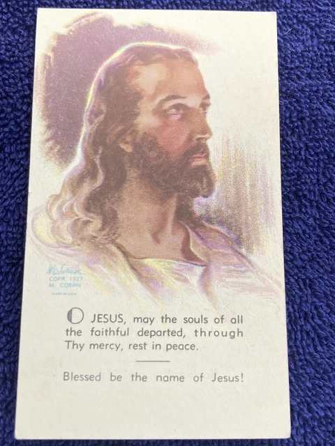Vintage Catholic holy Funeral prayer card -Jesus and Prayer of St. Francis