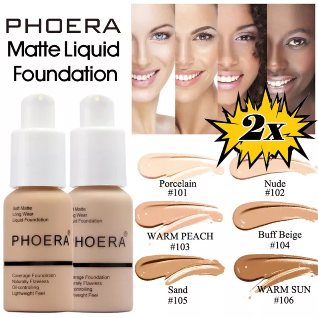 2x Original PHOERA® Foundation Concealer Full Coverage Makeup Matte Long Lasting