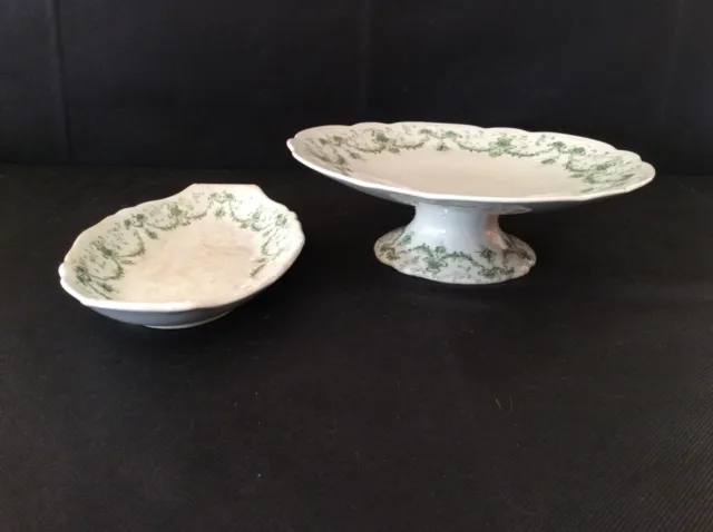 ancien compotier et ravier porcelaine anglaise signer England guirlande verte