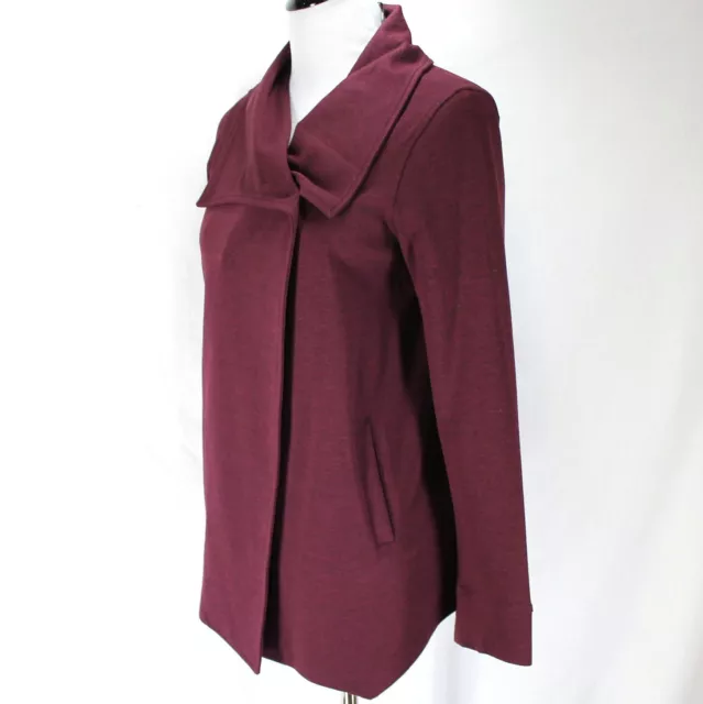 Kensie Knit Jacket Womens M Maroon Asymmetrical Snap Front Long Sleeve Pockets 3