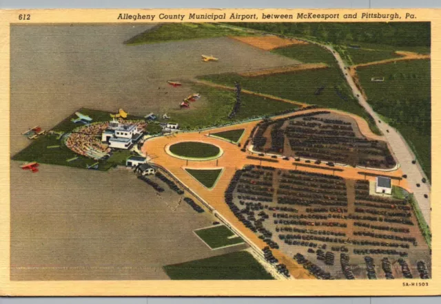 Pittsburgh PA Postcard Allegheny County Municipal Airport Aerial View Runways