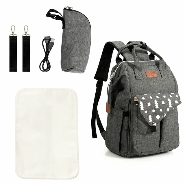 Large Diaper Bag Backpack Waterproof Large Baby Nappy Bag w/USB Charging Port
