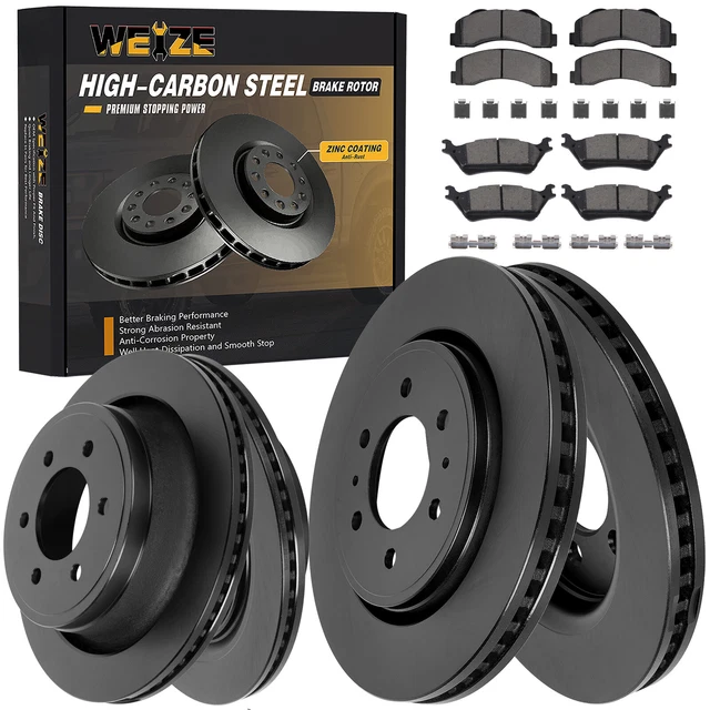 FRONT REAR HIGH CARBON Steel Brake Rotors + Brake Pads for Ford F150