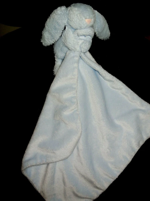 115B/ doudou peluche mouchoir couverture lapin bleu clair nez rose JELLYCAT 2X