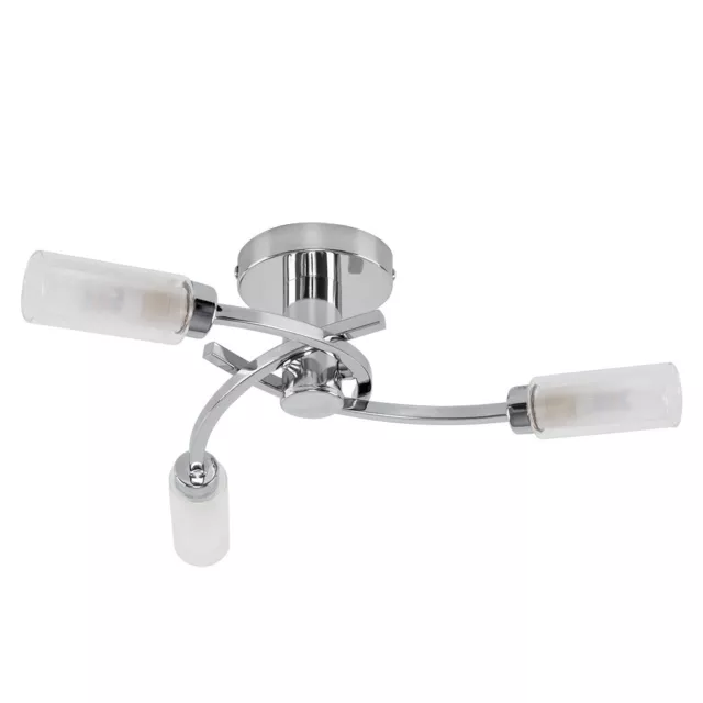 Modern 3 Way Chrome Ceiling Light Fitting LED Light Bulbs Frosted Shades
