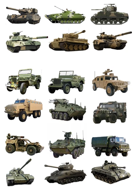 18 TOPPER PER torte di carta wafer commestibili veicoli militari carri
