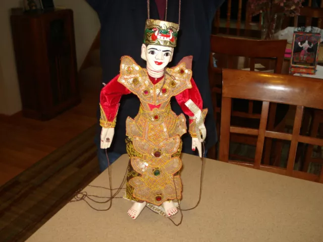 Exotic Burmese Asian Puppet Marionette Ornate Wood Carved Hand Painted