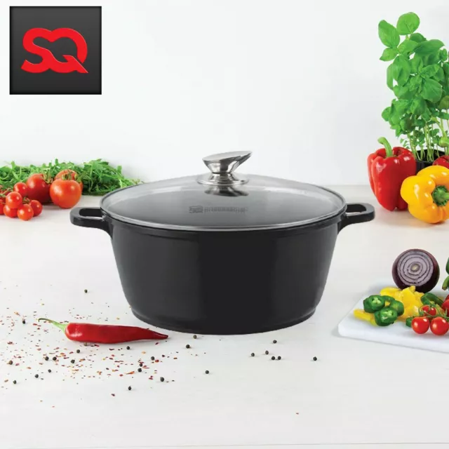 Non Stick Die Cast Deep Casserole Dish Stockpot Cooking Pot Pan With Glass Lid