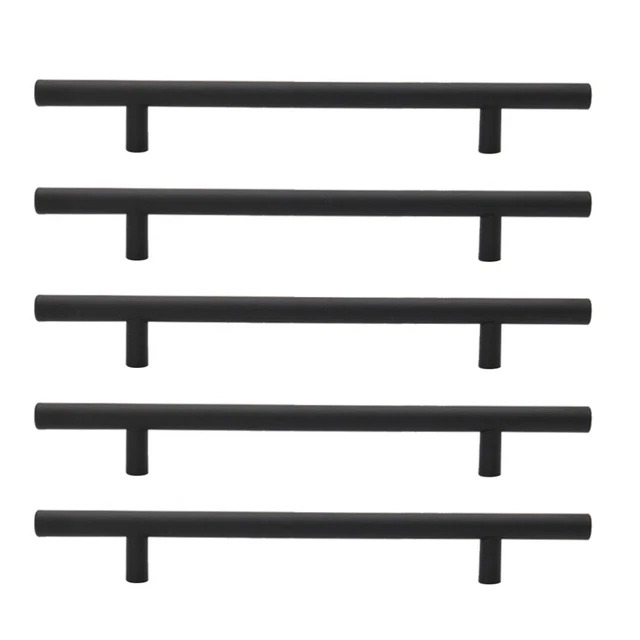 5 Pcs Door Handle Black T Bar Pulls Cabinets Handles Drawer Cupboard