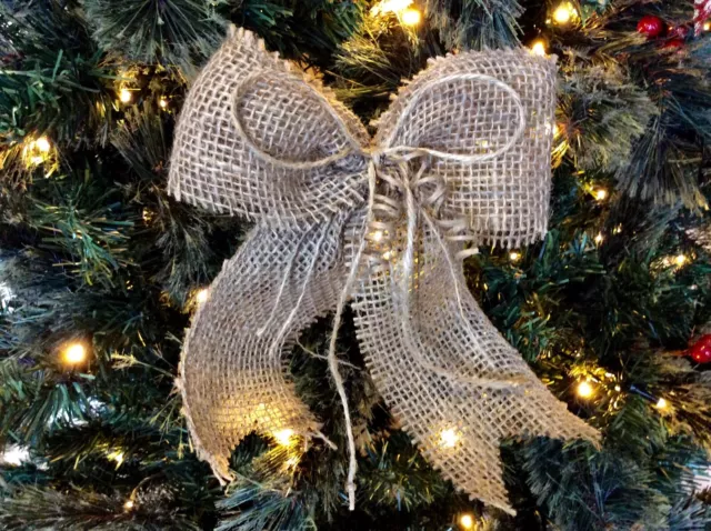 ECO CHRISTMAS HESSIAN TREE BOWS. NATURAL WREATHS GARLANDS HANDMADE 14x16cm